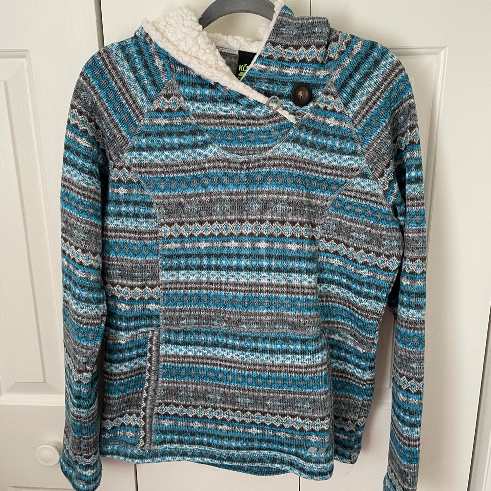 Koppen Blue & Grey Sweatshirt/Sweater pullover with Sherpa hood *Never worn!*